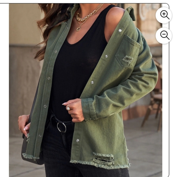 Green distressed shacket shirt jacket size 2XL - Picture 1 of 15